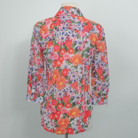 NWOT Anthropologie HD in Paris Orange Pink Floral Cotton Button Down Top - Picture 2 of 7